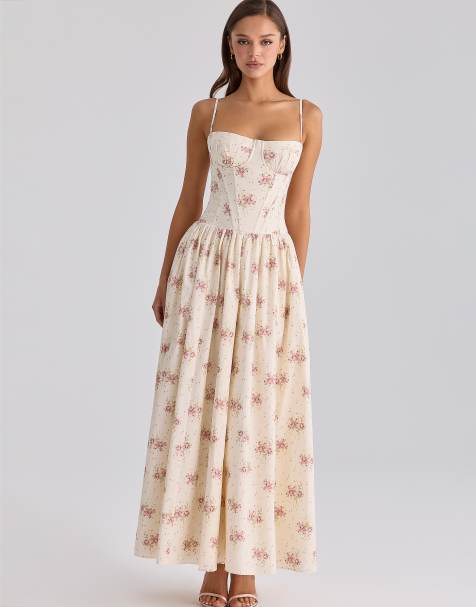 House of CB Rona cotton maxi dress in ivory vintage rose print - view 1