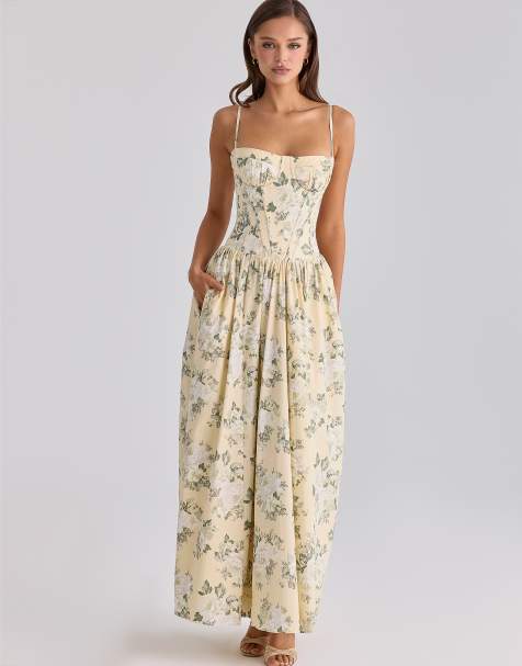 House of CB Rona lemon floral print cotton maxi dress in lemon floral print - view 1
