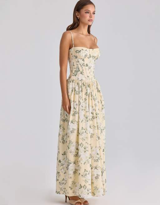 House of CB - Rona - Robe longue en coton à imprimé fleurs - Citron, 4 de 4