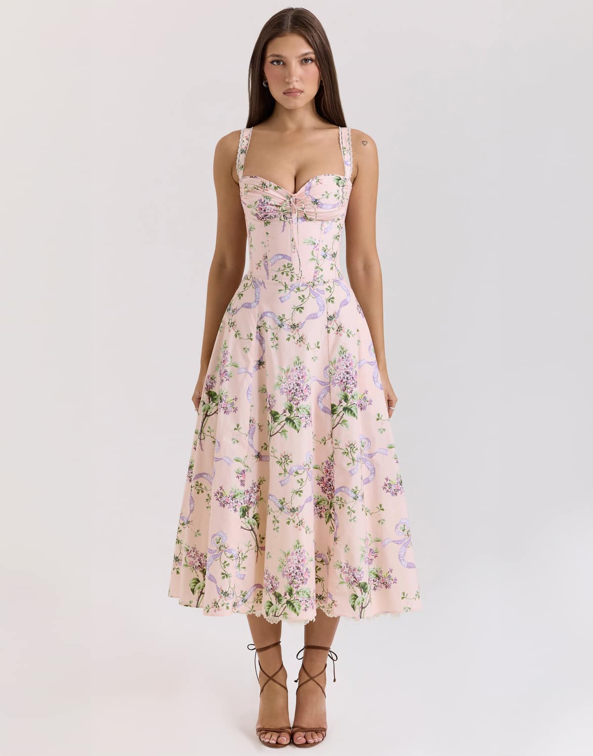 House of CB Rosalee corset midi dress in pink floral