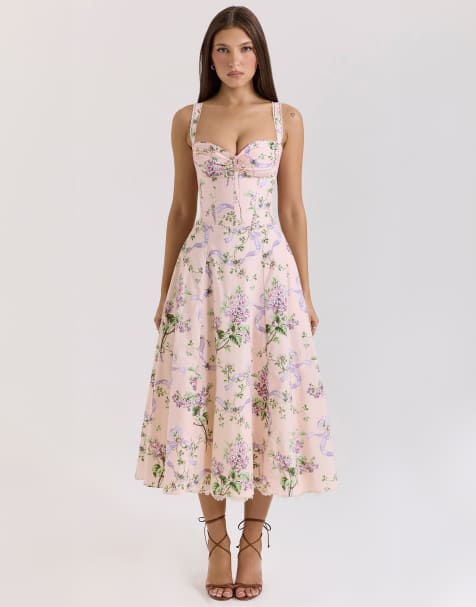 House of CB Rosalee corset midi dress in pink floral