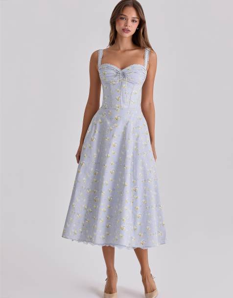 House of CB - Rosalee - Robe mi-longue à fleurs sauvages - Bleu - view 1