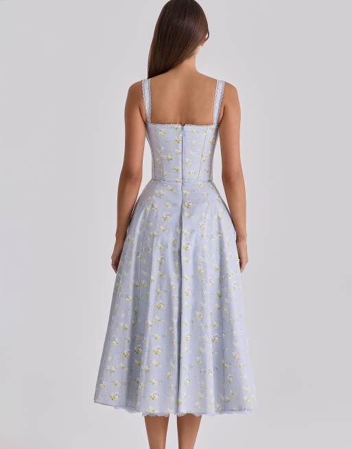 House of CB - Rosalee - Robe mi-longue à fleurs sauvages - Bleu, 4 de 4