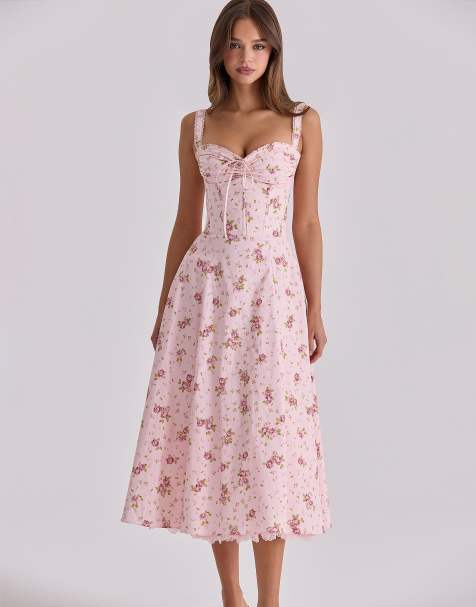 House of CB - Rosalee - Robe mi-longue à imprimé fleurs vintage - Rose - view 1