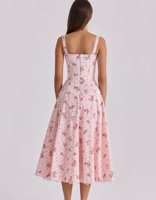 House of CB Rosalee robe mi-longue imprimée à fleurs rose vintage, 2 de 4