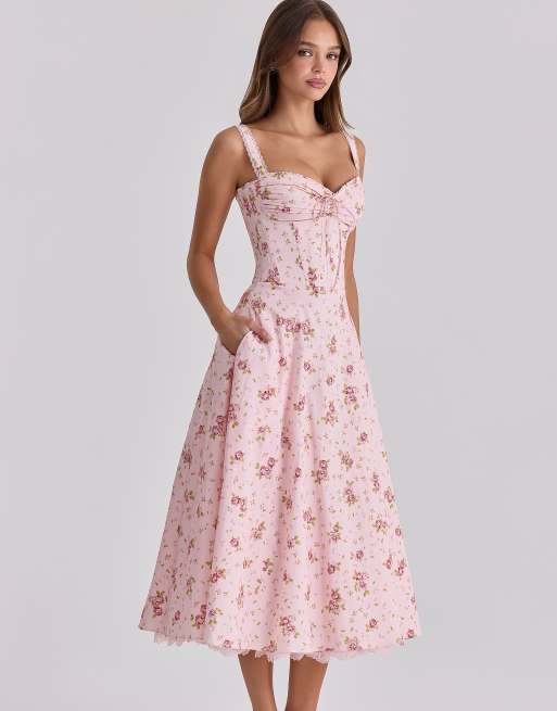 House of CB Rosalee robe mi-longue imprimée à fleurs rose vintage, 3 de 4