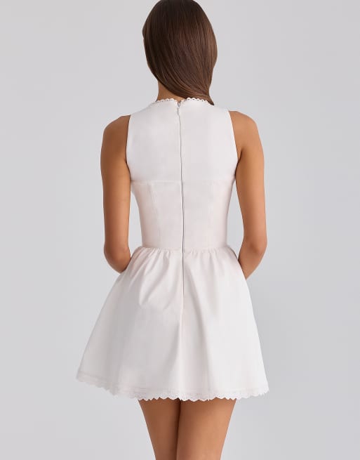 House of CB Rosalina vestido mini de algodón blanco con lazada, 3 de 4