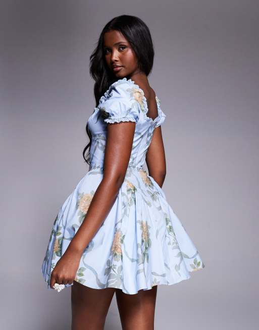 House of CB Rosie cotton mini dress in blue ASOS