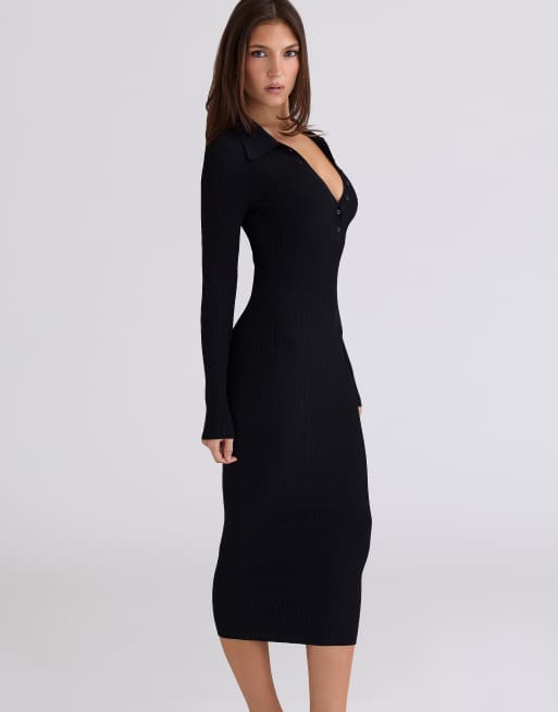 House of CB - Sabra - Vestito midi a maniche lunghe nero, 4 di 4