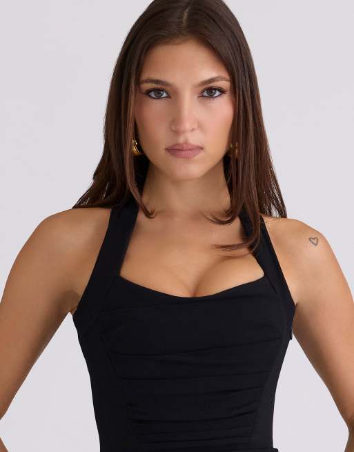 House of CB Sahar robe longue moulante à col licou noire, 2 de 4