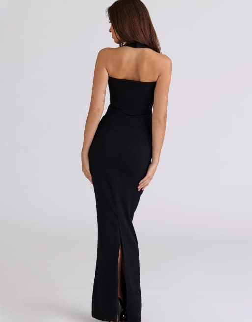 House of CB Sahar robe longue moulante à col licou noire, 3 de 4
