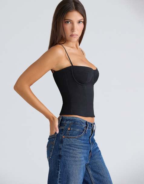 House of CB Samaria black stretch twill cupped corset top in black - view 1
