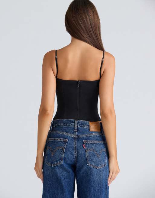 House of CB Samaria black stretch twill cupped corset top in black, 2 of 4