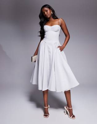 House of CB Samaria corset midi dress in dove grey | ASOS