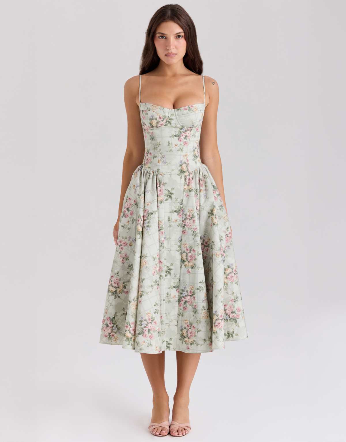 House of CB Samaria corset midi dress in sage floral