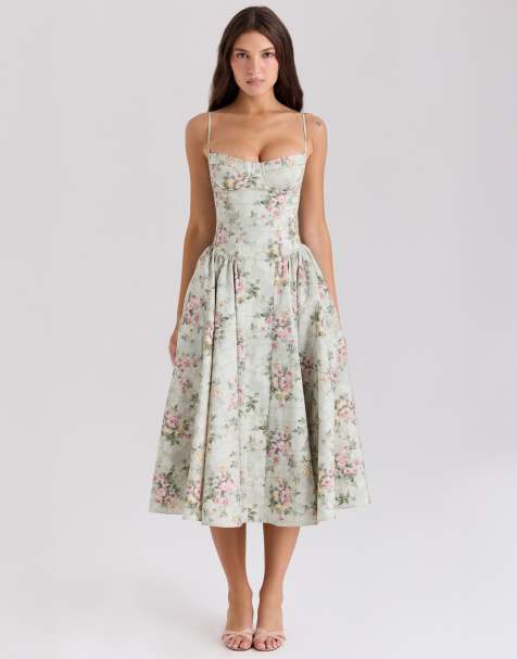 House of CB Samaria corset midi dress in sage floral