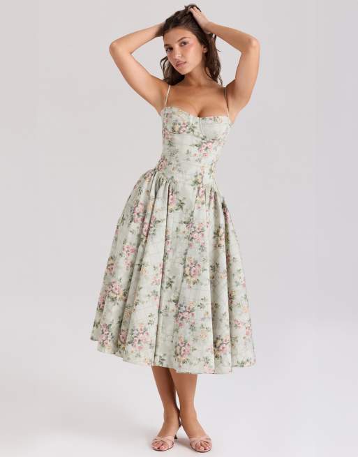 halloween costumes with green dress House of CB TEIA DRAPED CORSET MIDI DRESS – Luxe by Kan
