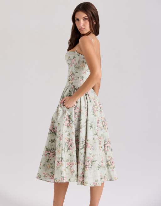 house of cb green floral dress Hyacinth House Forest Green Floral Bennett Maxi Dress Forest Green Floral / XS main image 1
