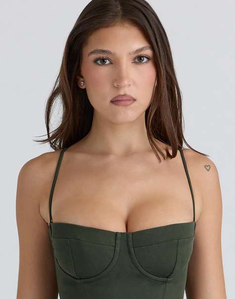 House of CB Samaria emerald green corset midi dress in emerald green