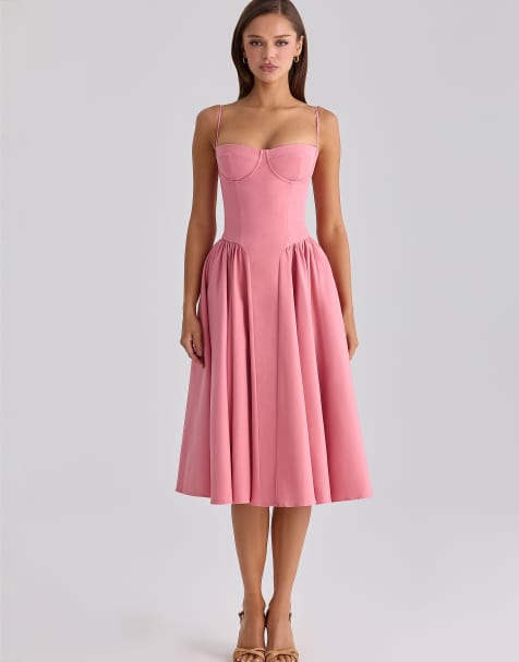 House of CB Samaria raspberry cotton twill corset midi dress in raspberry - view 1