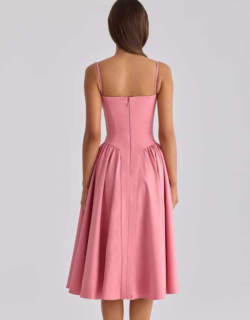 House of CB Samaria raspberry cotton twill corset midi dress in raspberry, 2 of 4