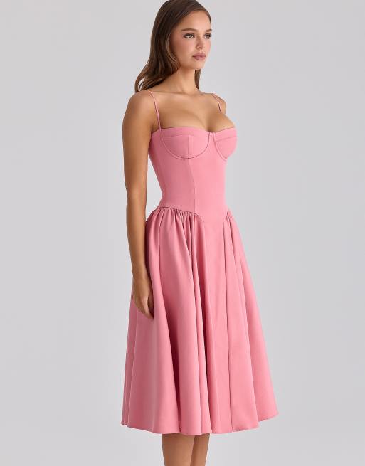 House of CB Samaria raspberry cotton twill corset midi dress in raspberry, 4 of 4