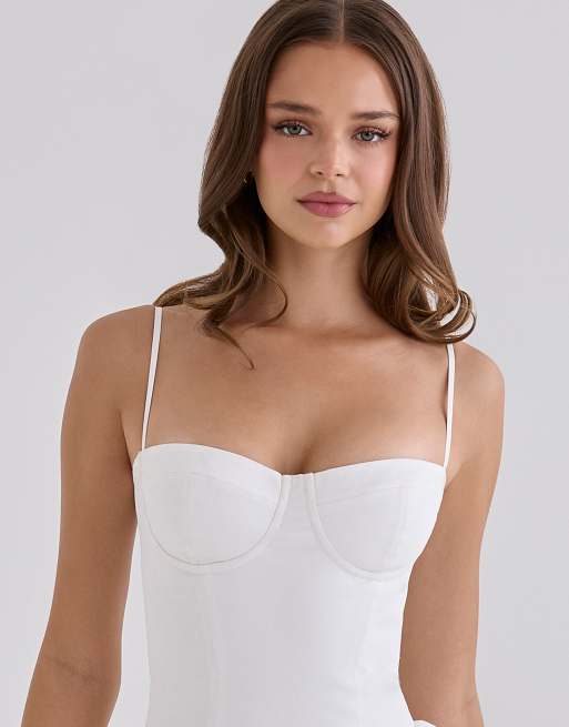 House of CB - Samaria - Robe courte en coton avec corset - Blanc, 3 de 4