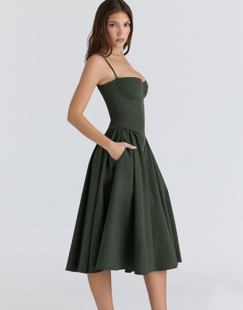 House of CB - Samaria - Vestido midi verde esmeralda estilo corsé - view 1