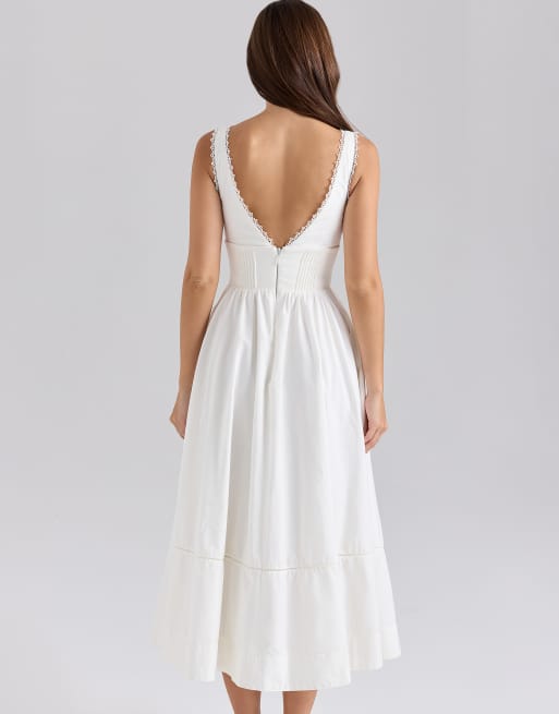 House of CB Samia white stretch cotton midi sundress in white, 3 of 4