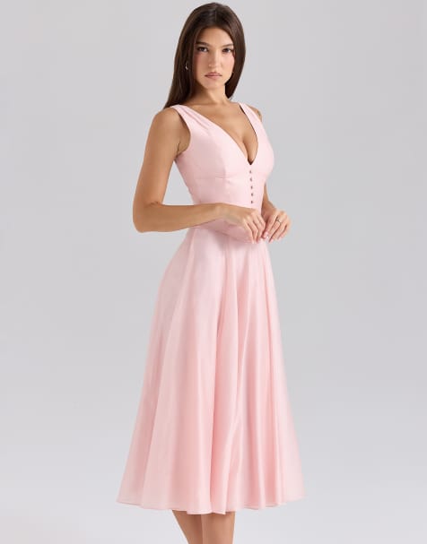 House of CB Samira chiffon button midi dress in pink