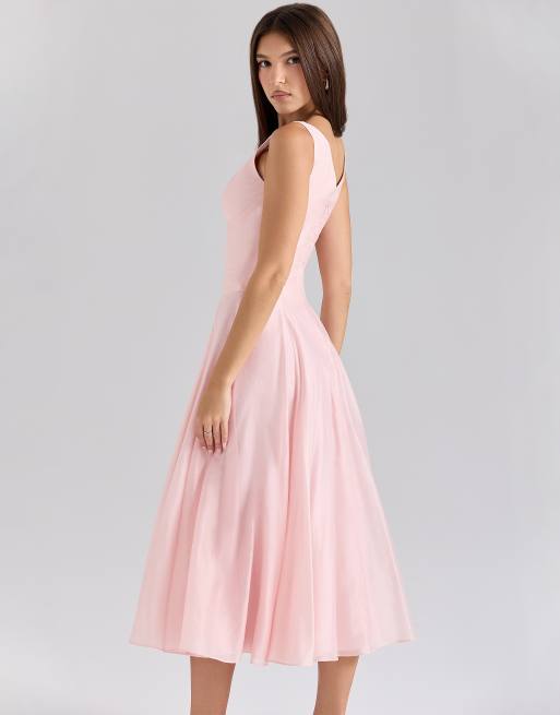 House of CB Samira chiffon button midi dress in pink, 4 of 4