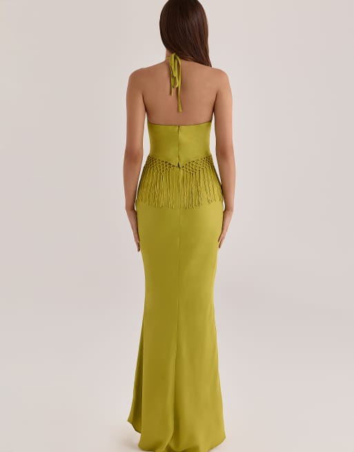 house of cb neon dress Ella Neon Green Ruched Organza Mesh Mini Dress