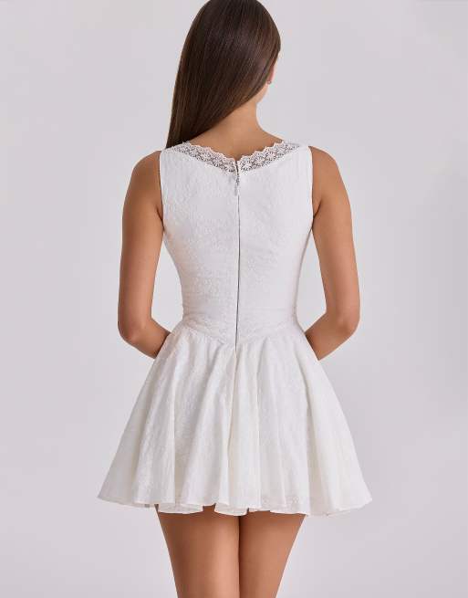 House of CB Scarlett white embroidered cotton lace trim mini dress in white  | ASOS