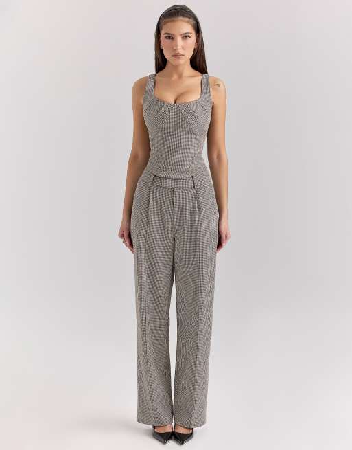 House of CB Selma boned corset top in brown puppytooth