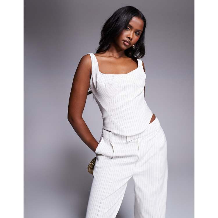 House of CB Selma boned corset top in white pinstripe | ASOS