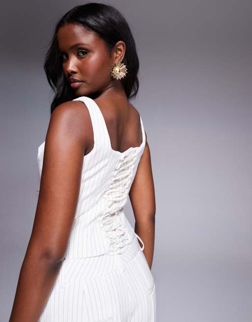House of CB Selma boned corset top in white pinstripe | ASOS