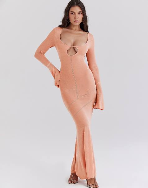 House of CB Sereia metallic knit maxi dress in sorbet