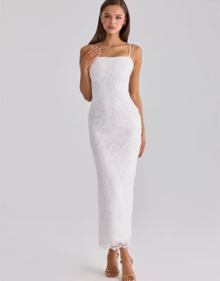 Serenella - Robe mi-longue en dentelle et broderie anglaise - Blanc XL A-C Cup