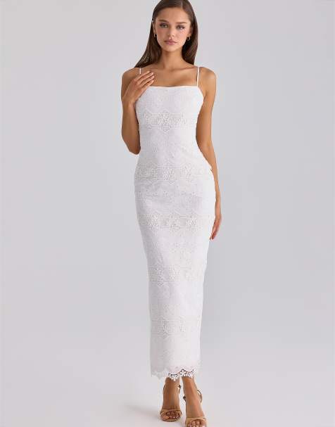 House of CB - Serenella - Robe mi-longue en dentelle et broderie anglaise - Blanc - view 1