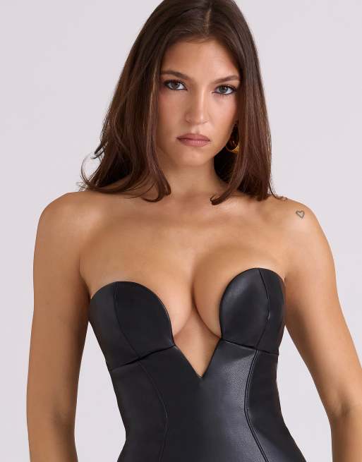 black dress with leather bottom Leather Gown  STELLO
