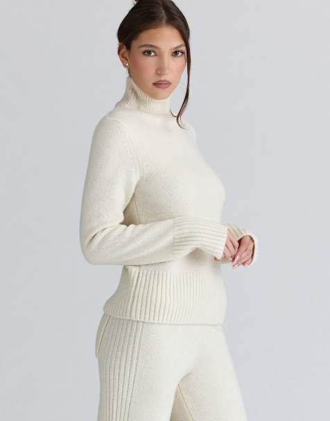 House of CB Skye ivory merino wool roll neck sweater in ivory