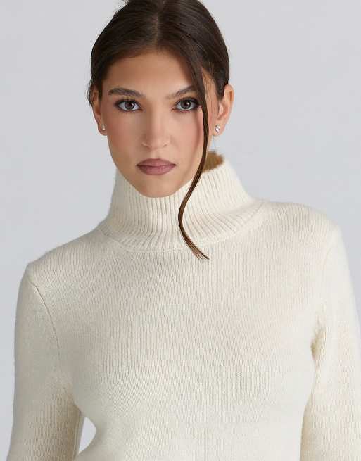 House of CB Skye ivory merino wool roll neck sweater in ivory, 3 of 4