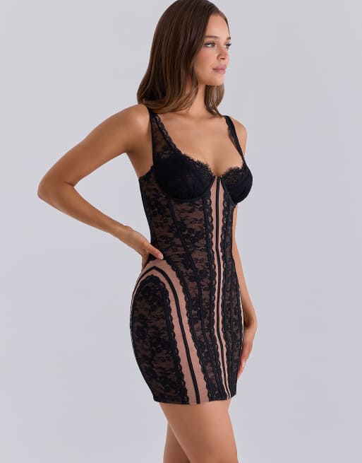 House of CB Sofia Spitzen-Corsagen-Minikleid in Midnight, 4 von 4