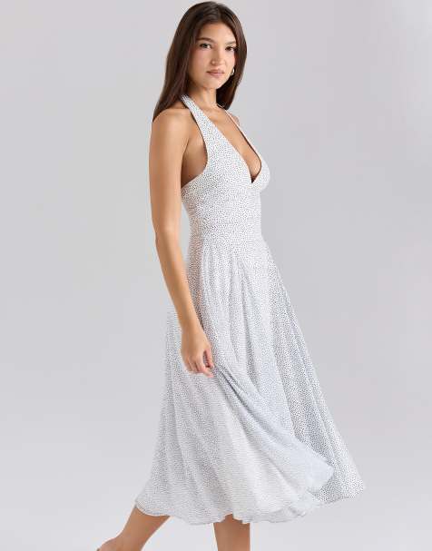 House of CB Solada print georgette halter sundress in polka dot