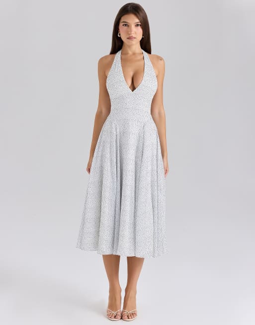 House of CB Solada print georgette halter sundress in polka dot, 3 of 4