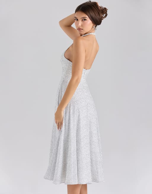 House of CB Solada print georgette halter sundress in polka dot