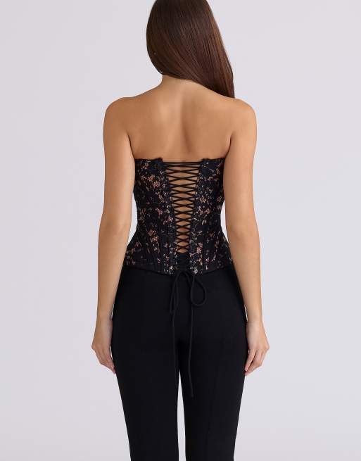 House of CB - Solaine - Corset structuré en dentelle fleurie - Noir, 2 de 4