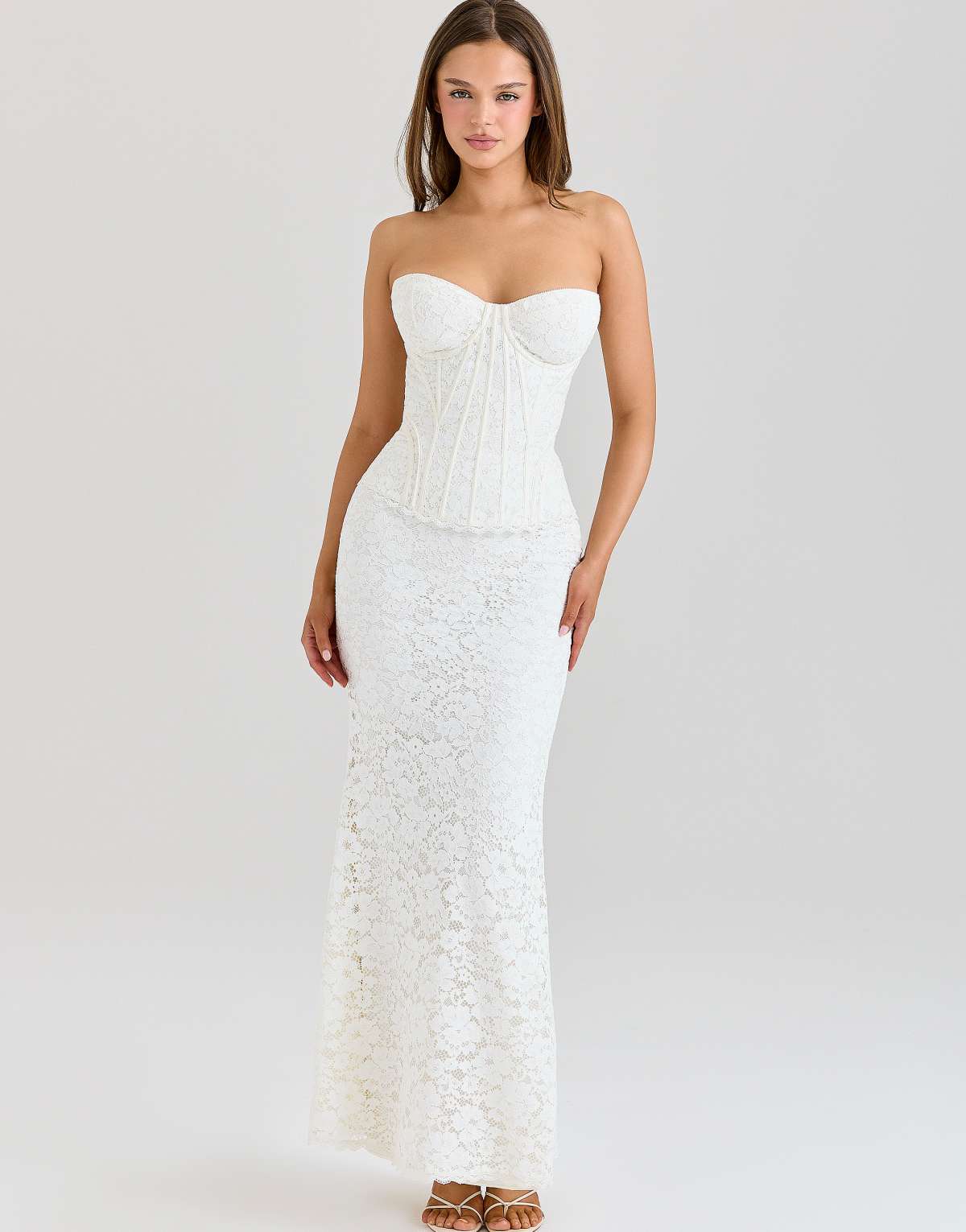 House of CB Solaine ivory lace corset maxi dress in ivory