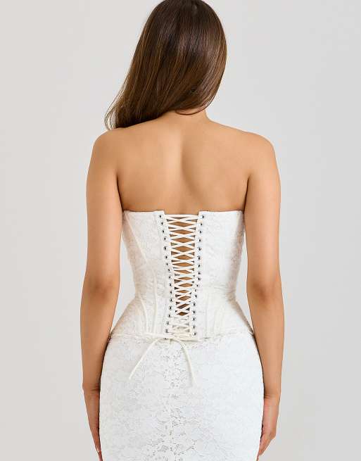 House of CB Solaine ivory lace corset maxi dress in ivory