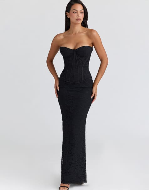 House of CB Solaine lace corset maxi dress in black - BLACK - view 1